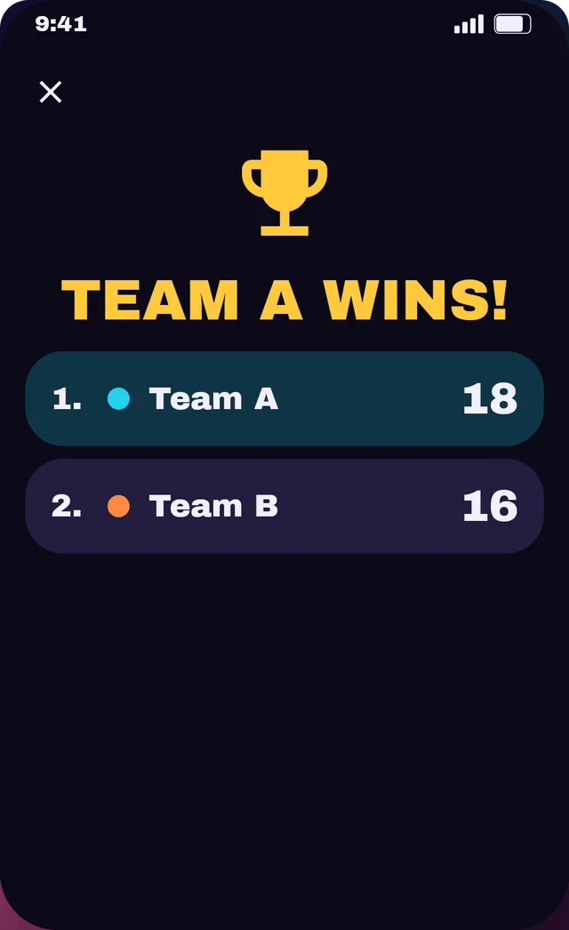Team Battle result: Team A wins 18 to 16